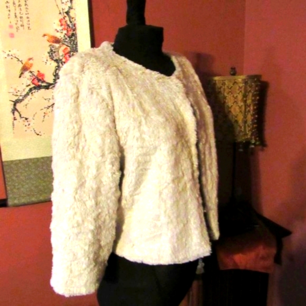 🪽 Cream Faux Fur Evening Jacket with Mocha Satin Lining - MJ - Picture 2 of 15